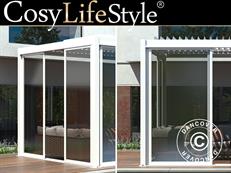 Set puerta corredera con vidrio para cenador de pérgola San Pablo, 4m, Blanco