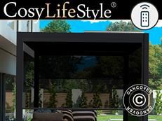 Muro lateral automático para cenador pérgola bioclimática San Pablo, 3m, Negro