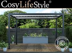 Cenador pérgola bioclimática San Pablo Alu+, 3x4m, Negro/Blanco