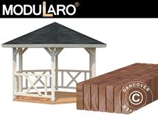 Wooden Gazebo w/Wooden floor, 3.37x3.37x3.13 m, 9.9 m², Natural