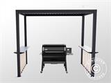 Set de vallas laterales de pérgola para barbacoa San Juan, Negro/Aspecto madera, 2 unidades