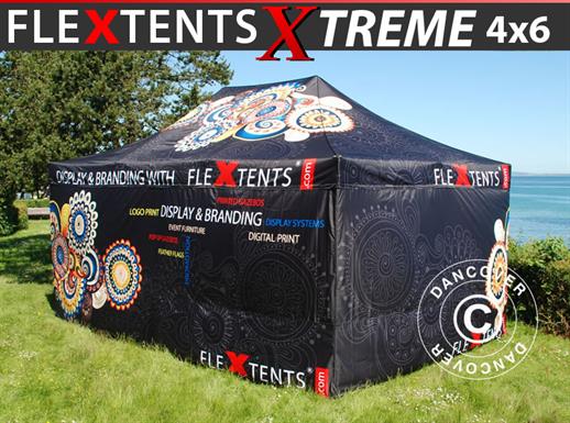 Tente pliante FleXtents Xtreme 50 avec impression numérique, 4x6m, incl. 4 parois