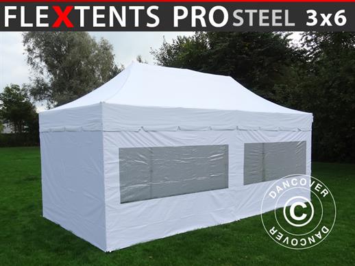 Carpa plegable FleXtents PRO Steel "Peaked" 3x6m Blanco, incl. 6 lados