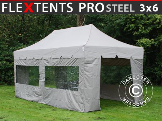 Gazebo pieghevole FleXtents PRO Steel "Peaked" 3x6m Latte, incl. 6 fianchi