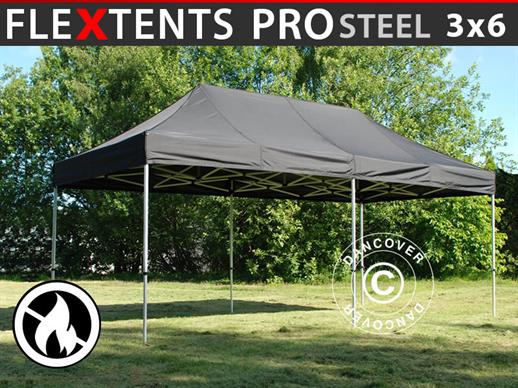 Pop up gazebo FleXtents PRO Steel 3x6 m Black, Flame retardant