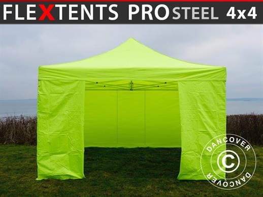 Pop up aiatelk FleXtents PRO Steel 4x4m Neoonkollane/Roheline, kaasas 4 külgseinad