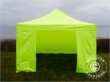 Tente pliante FleXtents PRO Steel 4x4m Néon jaune/vert, avec 4 cotés