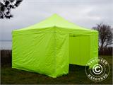 Tente pliante FleXtents PRO Steel 4x4m Néon jaune/vert, avec 4 cotés