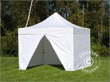 Faltzelt FleXtents PRO Steel 4x4m Weiß, Flammenhemmend, mit 4 Seitenwänden