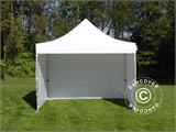 Faltzelt FleXtents PRO Steel 4x4m Weiß, Flammenhemmend, mit 4 Seitenwänden