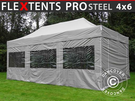 Faltzelt FleXtents PRO Steel 4x6m Latte, mit 8 Seitenwänden