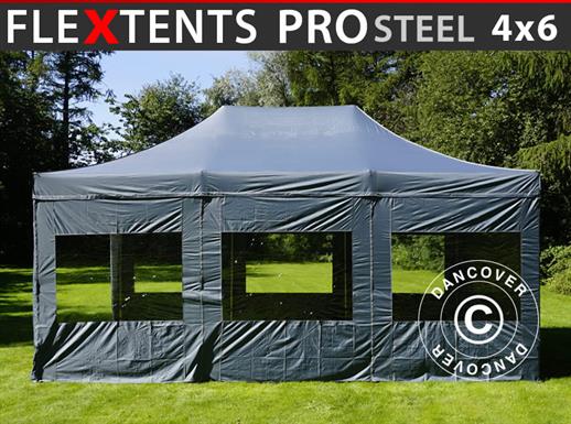 Tente pliante FleXtents PRO Steel 4x6m Gris, avec 8 cotés