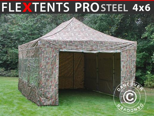 Prekybinė palapinė FleXtents PRO Steel 4x6m Kamufliažas, įsk. 8 šonines sienas