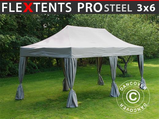 Vouwtent/Easy up tent FleXtents PRO Steel 3x6m Latte, incl. 6 decoratieve gordijnen