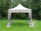 Tente Pliante FleXtents PRO Steel "Peaked" 4x4m Latte, avec 4 rideaux decoratifs