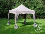 Tente Pliante FleXtents PRO Steel "Peaked" 4x4m Latte, avec 4 rideaux decoratifs