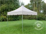 Tente Pliante FleXtents PRO Steel "Peaked" 4x4m Latte, avec 4 rideaux decoratifs