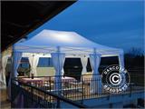 Tente Pliante FleXtents PRO Steel 4x6m Blanc, avec 8 rideaux décoratifs