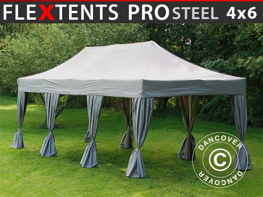 Gazebo pieghevole FleXtents PRO Steel 4x6m Latte, incl. 8 tendaggi decorativi