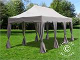 Pop up gazebo FleXtents PRO Steel "Peaked" 4x6 m Latte, incl. 8 decorative curtains