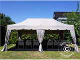 Pop up gazebo FleXtents PRO Steel "Peaked" 4x8 m Latte, incl. 6 decorative curtains