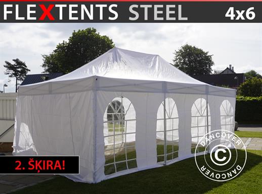 Saliekamā nojume FleXtents Steel 4x6m Balts, ar 4 sānu sienām. Ievērojiet! 2. ŠĶIRA