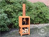 Outdoor fireplace incl. wood storage, 38.4x38.4x136 cm, Rust