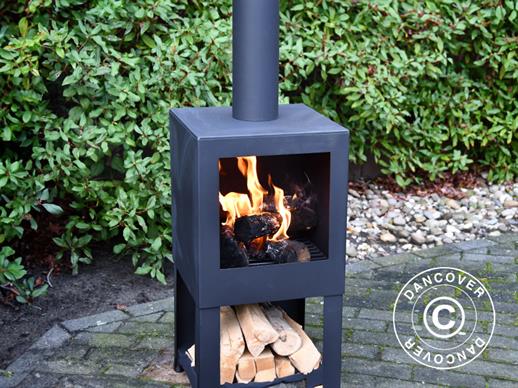 Outdoor fireplace incl. wood storage, 38.4x38.4x136 cm, Black