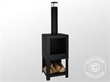 Outdoor fireplace incl. wood storage, 38.4x38.4x136 cm, Black