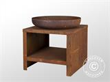 Fire bowl with wood storage, 60.9x60.9x62 cm, Rust