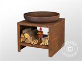 Fire bowl with wood storage, 60.9x60.9x62 cm, Rust