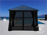 Gazebo Santa Barbara w/curtains and mosquito net, 3x3 m, Black