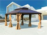 Gazebo Santa Fe con tende e zanzariera, 3,65x6m, Marrone