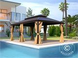 Gazebo Santa Fe con tende e zanzariera, 3,65x6m, Marrone