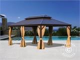 Gazebo Santa Fe con tende e zanzariera, 3,65x6m, Marrone