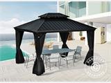 Gazebo Santa Fe con tende e zanzariera, 3x4,25m, Nero