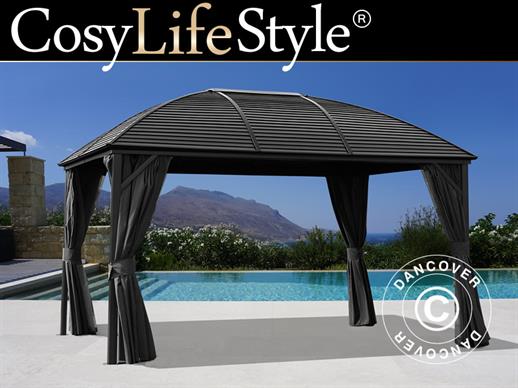 Gazebo San Jose w/curtains and mosquito net, 3x4 m, Black