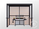 Pergola fermée pour barbecue San Juan, 2,5x1,5x2,3m, Noir/Aspect bois