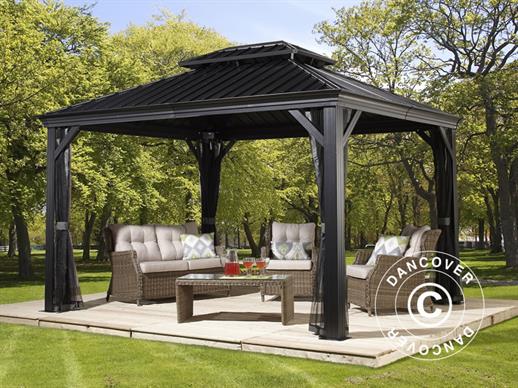 Gazebo Messina con tendine e zanzariera, 3,63x2,98x2,92m, 10,8m², Antracite