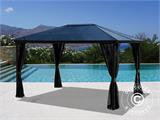 Gazebo Santa Barbara w/curtains and mosquito net, 3x4 m, Black