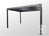 Gazebo pergola bioclimatico Monterey, 3x4m, con tendine e zanzariera, Nero