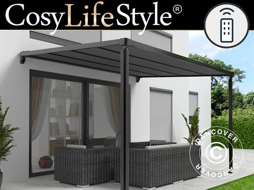 Pergola Addossata Santa Ynez, 3x4m, Nero/Grigio Scuro