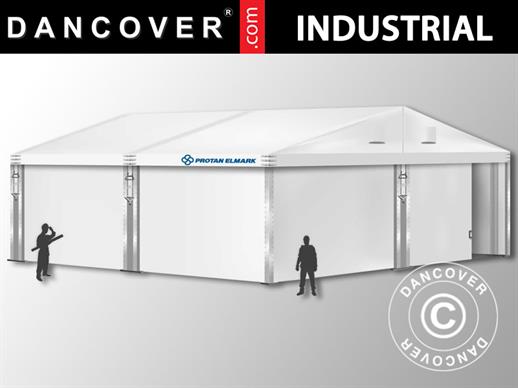 Hangar de stockage industriel Alu 10x10x4,52m avec porte coulissante, PVC, blanc