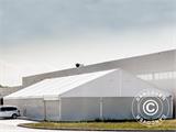 Hangar de stockage industriel Alu 10x10x4,52m avec porte coulissante, PVC, blanc