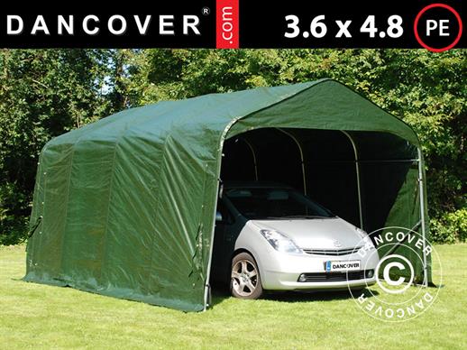 Portable garage PRO w/o end walls, 3.6x4.8x2.68 m, PE, Green ONLY 1 PC. LEFT