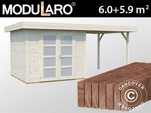 Wooden shed w/floor, 2.5x4.87x2.21 m, 6.0/5.9 m², Natural